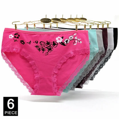 Women’s Cotton Briefs Set - Sexy Print Mid-Rise Plus Size Panties 2XL-4XL Soft Breathable Underwear 6Pcs