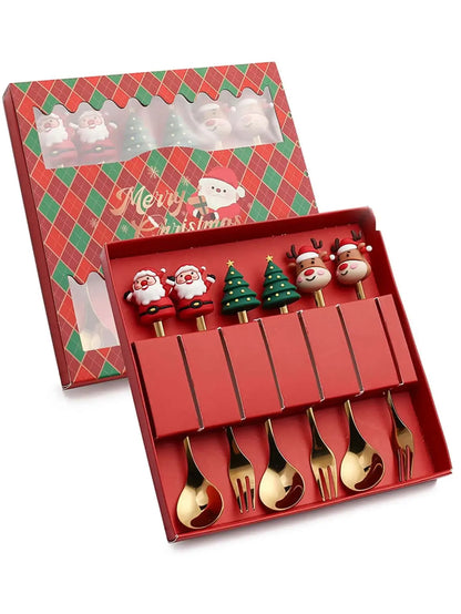 2/4/6 Pcs Christmas Fork and Spoon Set – Stainless Steel Creative Tableware | Coffee, Tea, and Dessert Forks and Spoons Gift Set