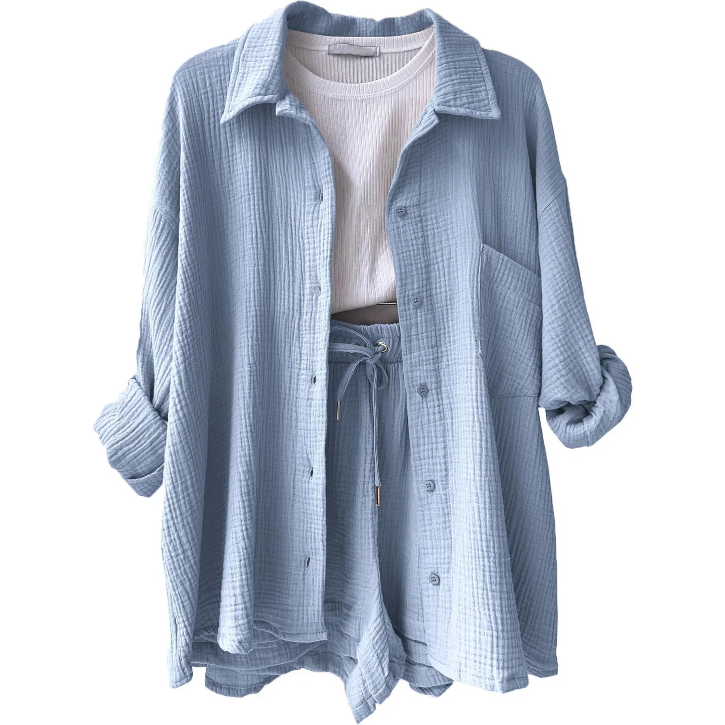 2025 Women’s Summer Two-Piece Set – Solid Color Casual Loose Short Pants & Top Outfit