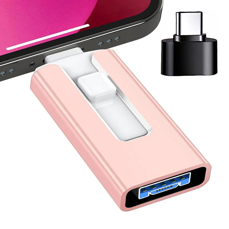 4-in-1 OTG USB Flash Drive – Type-C & Micro USB 3.0 Dual Purpose Memory Stick for Android & iPhone, Portable Mobile Storage Pen Drive