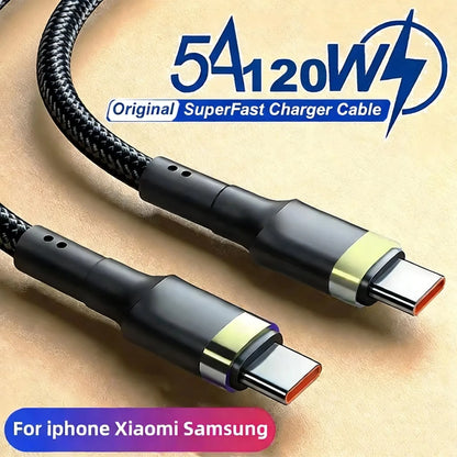 120W USB-C to USB-C Fast Charging Cable - PD Quick Charge Cable for iPhone, Xiaomi & Samsung Devices