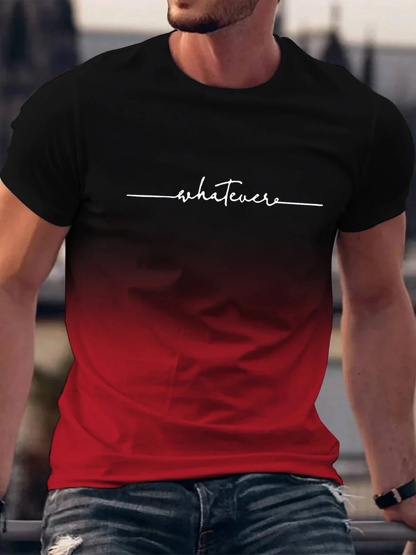 Summer Outing Gradient Print Crew Neck T-Shirt for Men – Trendy Casual Short Sleeve Tee, Ropa de Hombre