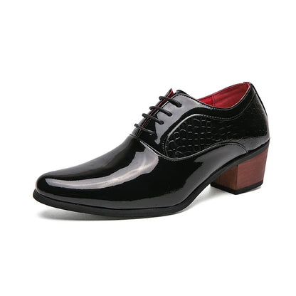 Men’s Pointed High Heel Leather Shoes - British Business Wedding Dress Shoes with Height-Increasing Design