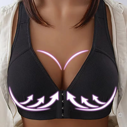 Women’s Front-Button Push-Up Bra - Wireless Full-Support Bralette with Lift & Comfort
