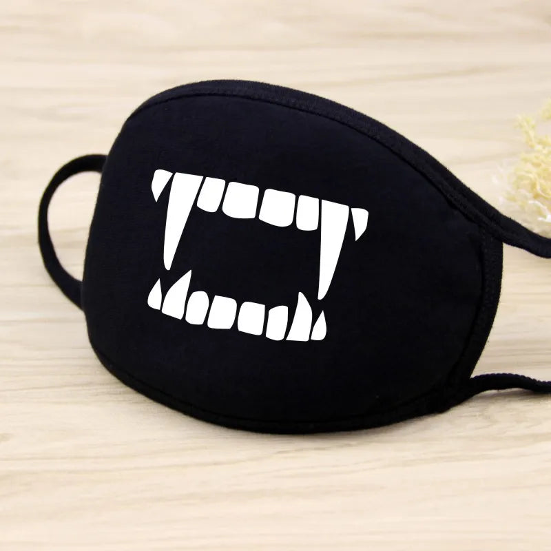 Black Cartoon Animal Face Mask – Unisex Winter Cotton Half Face Mask, Dustproof & Thickened for Cycling
