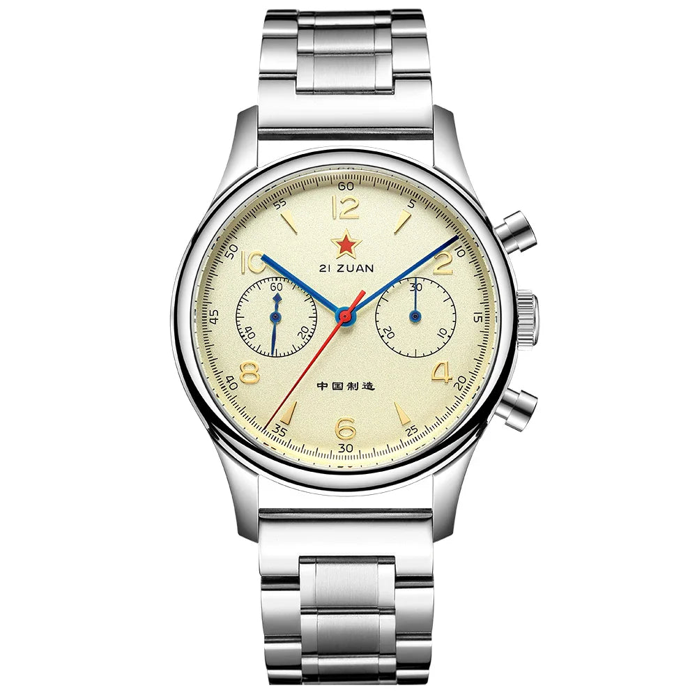 RED STAR 1963 Men's Chronograph Watch - 38mm Pilot Design with Seagull ST1901 Movement & Sapphire Glass