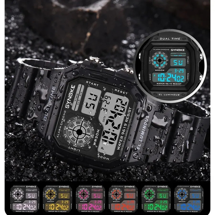 SYNOKE Digital Sports Watch for Men & Women – Luminous, Multifunction, Waterproof Wristwatch with Seven Lights for Outdoor & Running