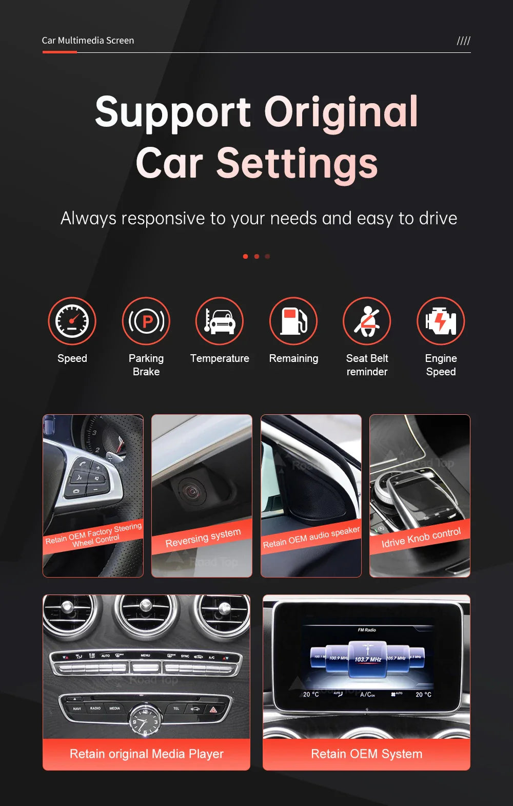 1920x720 Multimedia Touch Screen - Wireless CarPlay & Android Auto for Mercedes-Benz C Class W205, GLC, V Class W447 (2015-2018) NTG5.0