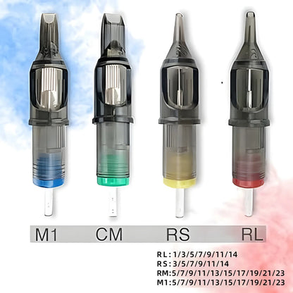 POSEIDON V2 50PCS Mixed Tattoo Cartridge Needles – RL, RS, RM, M1 Disposable Safety Membrane Needles for Professional Tattooing