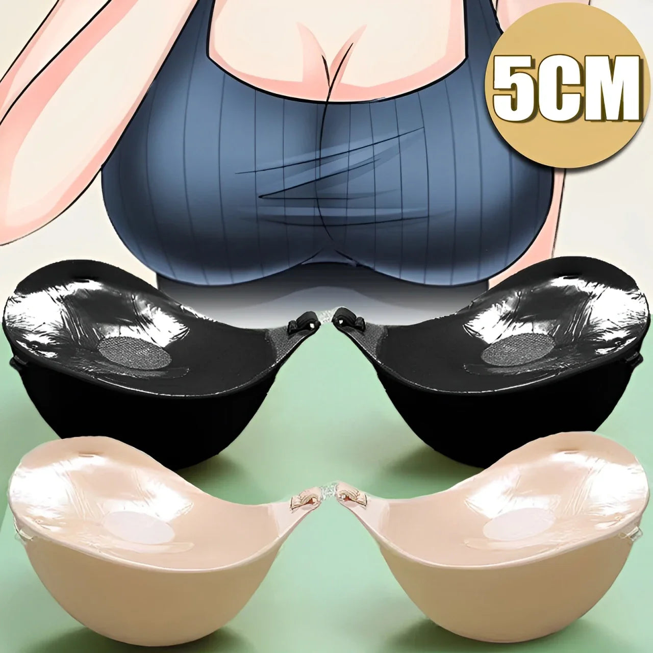 5cm Thicken Silicone Adhesive Bra – Reusable Invisible Strapless Push-Up Nipple Tape for Women