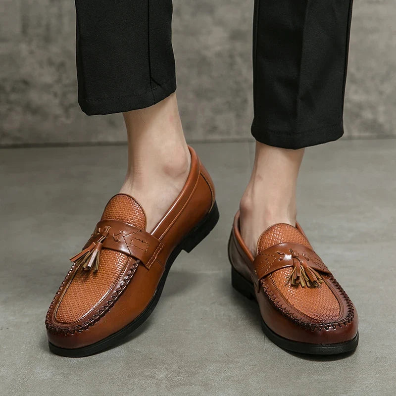 Men’s Leather Brogue Dress Shoes - Casual Business Tassel Loafers for Wedding & Party
