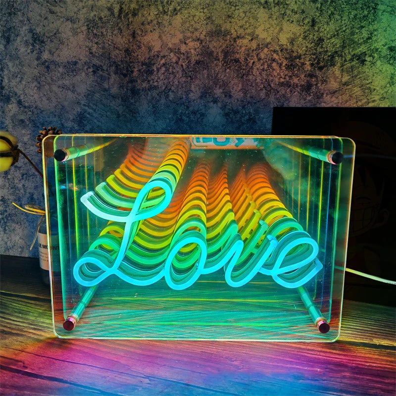 Neon 3D LED Table Lamp – Colorful Thousand Layer Mirror Light for E-Sports, Bedroom, Birthday & Party Decor
