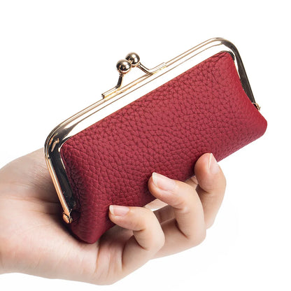 Genuine Leather Clip Wallet Bag – Cowhide Small Handbag for Coins, Car Keys, Lipstick & Earphone Storage, Women’s Pouch Case
