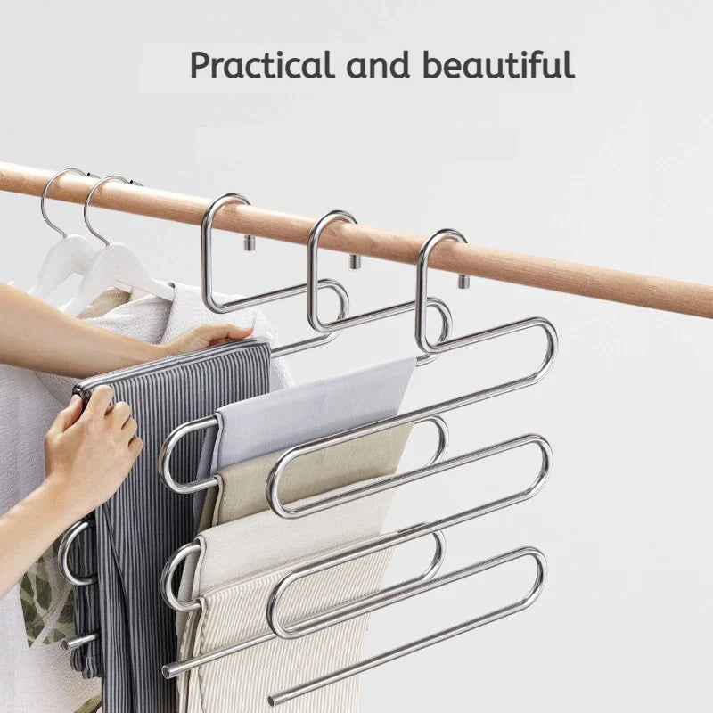 5 Layers Multifunctional Non-Slip Clothes Hanger Rack | Space-Saving Pants & Clothing Storage Organizer