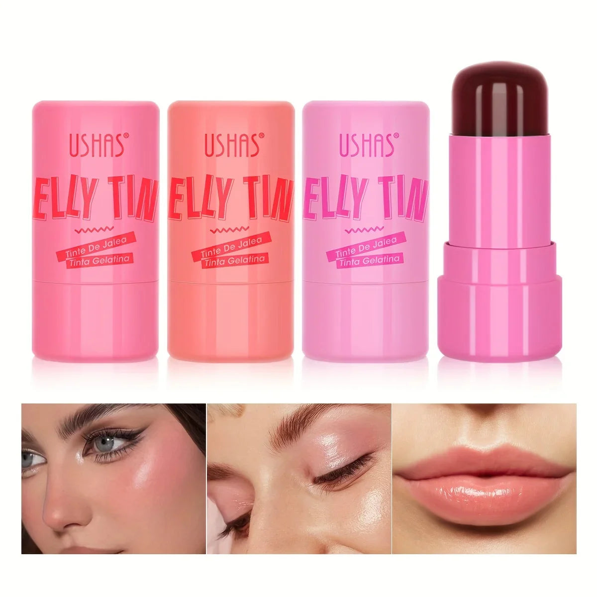 4 Color Jelly Blush Stick – 3-in-1 Multi-Use Matte Blush, Lip Balm & Eyeshadow, Moisturize & Brighten Lip Gloss