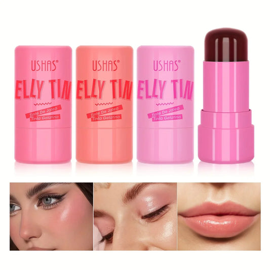 4 Color Jelly Blush Stick – 3-in-1 Multi-Use Matte Blush, Lip Balm & Eyeshadow, Moisturize & Brighten Lip Gloss