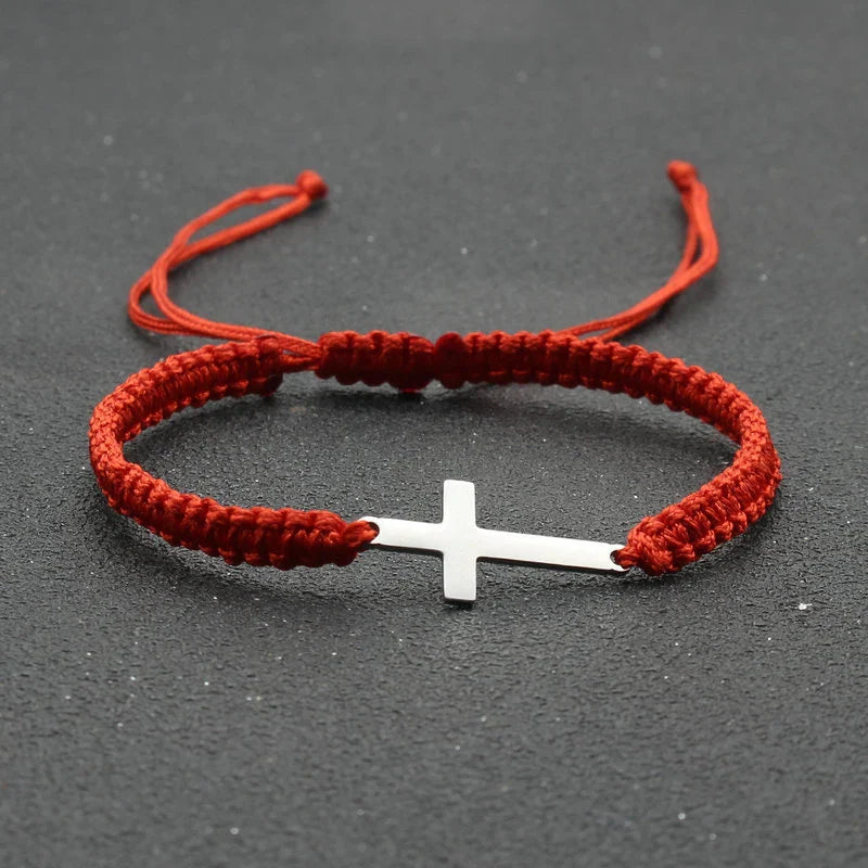 Handwoven Adjustable Stainless Steel Cross Bracelet – Colorful Cord Couple Friendship Jewelry
