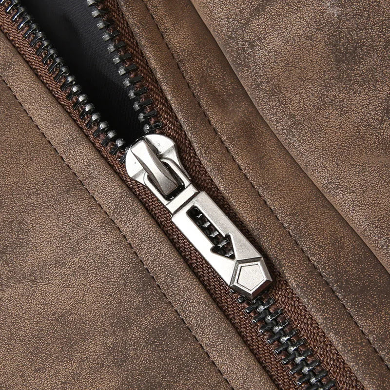 Men’s Suede Leather Jacket - Waterproof Oversized Moto Windbreaker Coat in Plus Sizes
