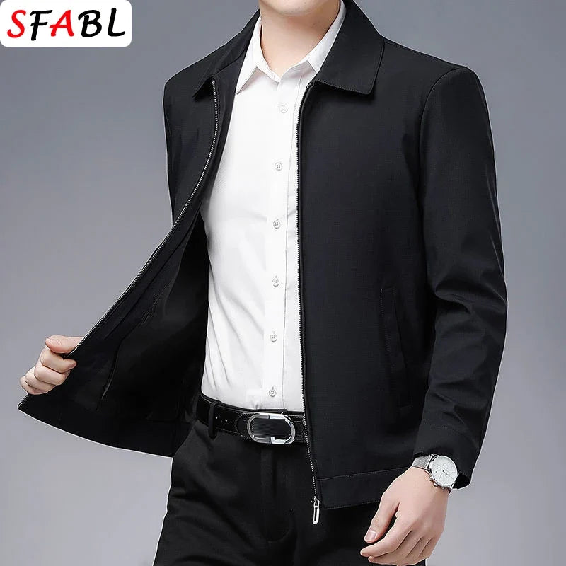 Men’s Business Casual Jacket - Luxury Zipper Blazer Office Coat for Spring and Autumn, Up to 3XL