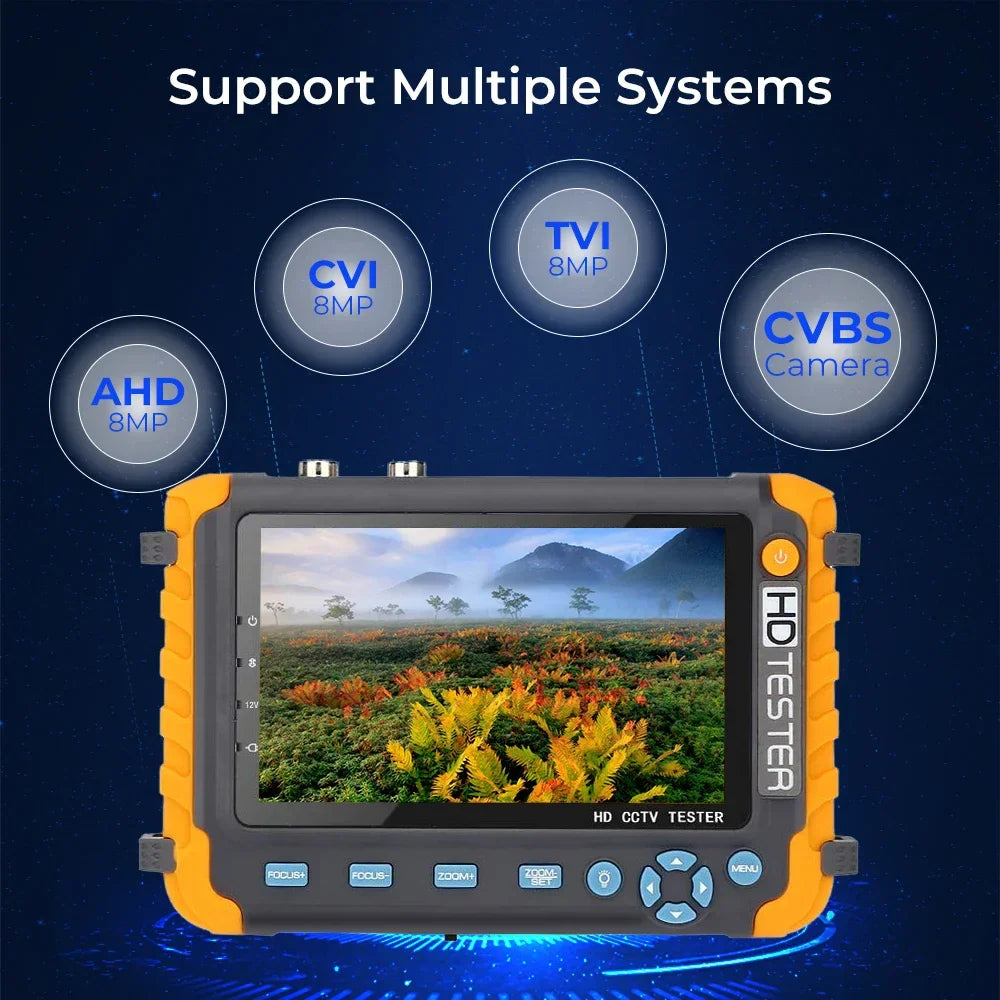 8MP CCTV Tester 5-Inch Monitor – 4K AHD/CVI/TVI/CVBS Camera Tester with HDMI & VGA Input, Mini CFTV Display