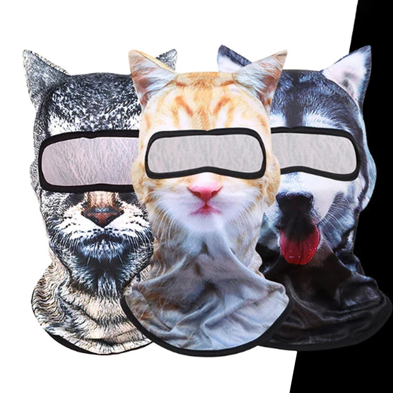 3D Cat Ski Balaclava - Cute Animal Face Covering Full Face Hood Mask for Motorcycle, Skiing & Snowboarding