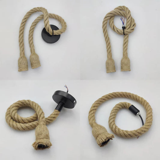 Vintage Hemp Rope Pendant Lights: Industrial E27 Indoor Lighting for Loft, Living Room, Bar - Retro Hanging Lamp with Attic Personality