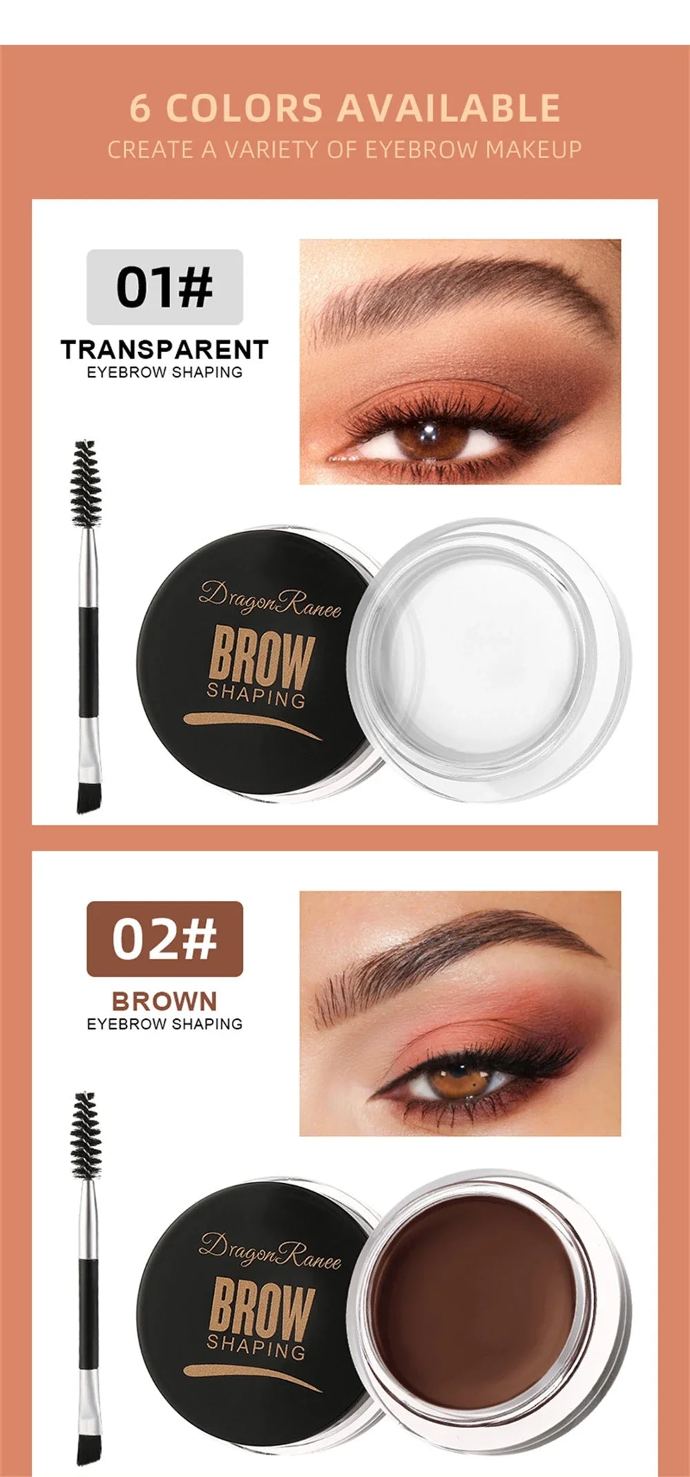 Matte Brown & Black Eyebrow Cream – 3D Natural Tint, Waterproof Gel Wax, Long-Lasting Eyebrow Enhancer