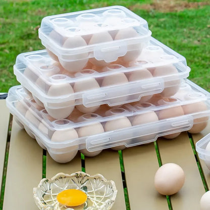 Portable Egg Storage Box - Plastic Refrigerator Egg Holder Tray with Lid for Fridge, Camping, Hiking & Outdoor Use