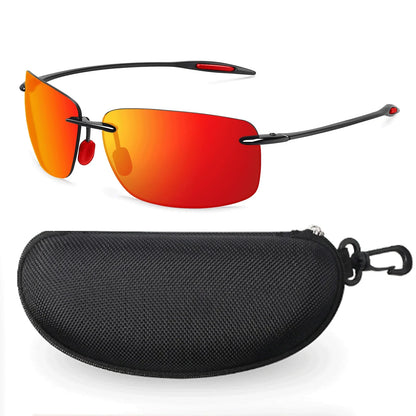 JULI Polarized Classic Sports Sunglasses - Ultralight Rimless Rectangle Frame for Men, Fishing & Driving, UV400 Protection (MJ8009)