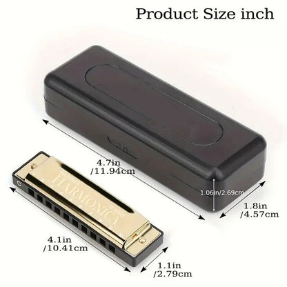 10 Hole Diatonic C Key Harmonica - Blues Harp Mouth Organ Musical Instrument with Storage Case for Beginners & Adults