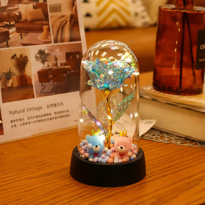 LED Eternal Rose Gift - 24K Gold Foil Flower with Glass Dome Light for Valentine’s Day, Wedding & Special Occasions