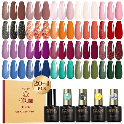 ROSALIND 24PCS Gel Nail Polish Set with Base & Top Coat – Long-Lasting Soak Off Nail Gel Kit