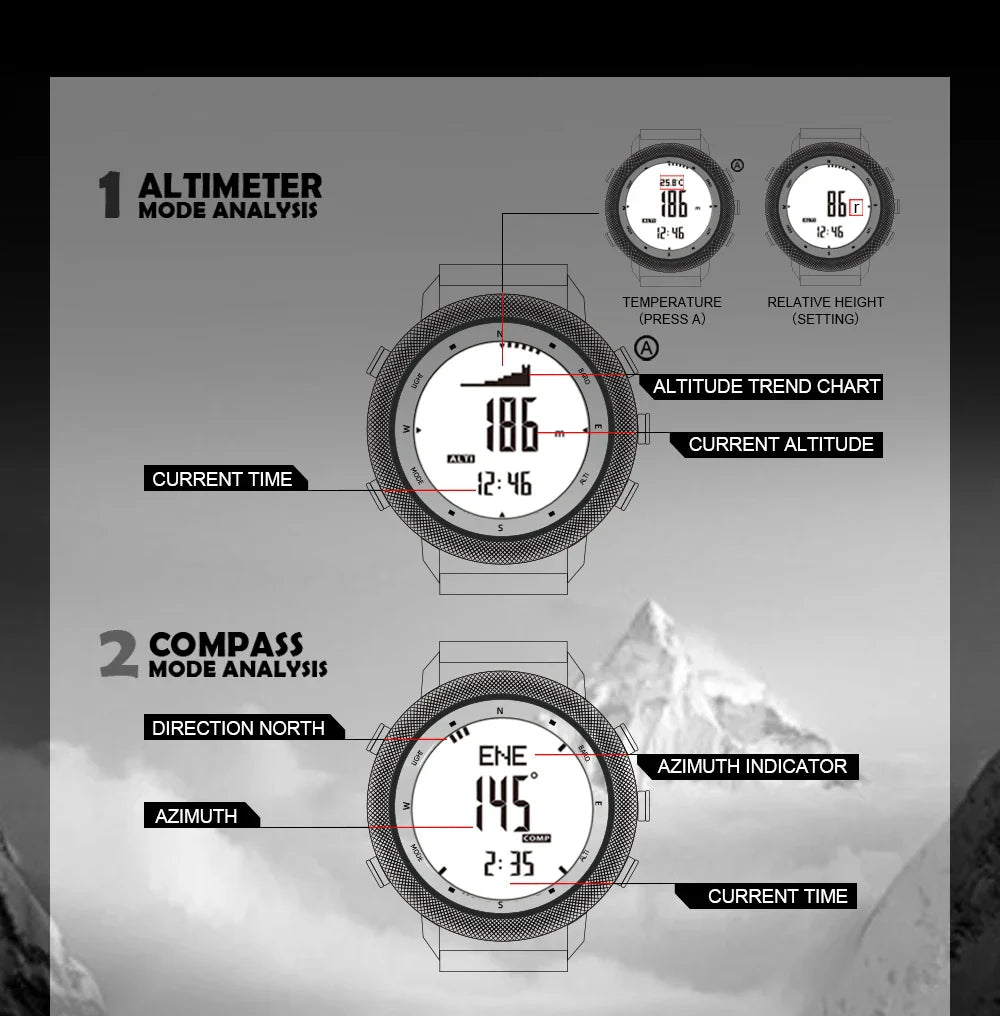 NORTH EDGE APACHE-46 Men’s Digital Outdoor Watch – Altimeter, Barometer, Compass, WR50M Sports Watch