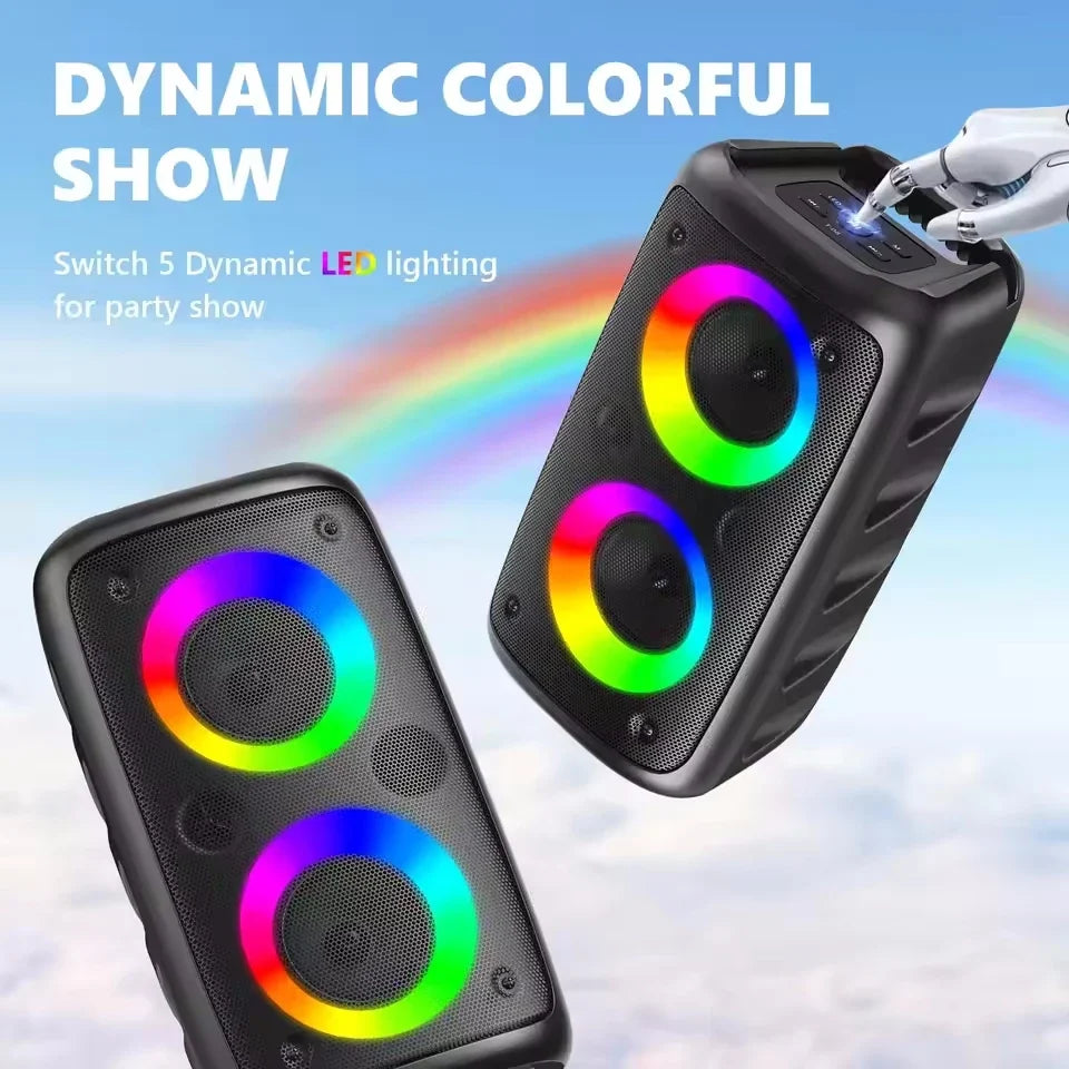 Wireless Karaoke Bluetooth Speaker - Portable Subwoofer with Microphone, FM Radio, LED Lights & TWS