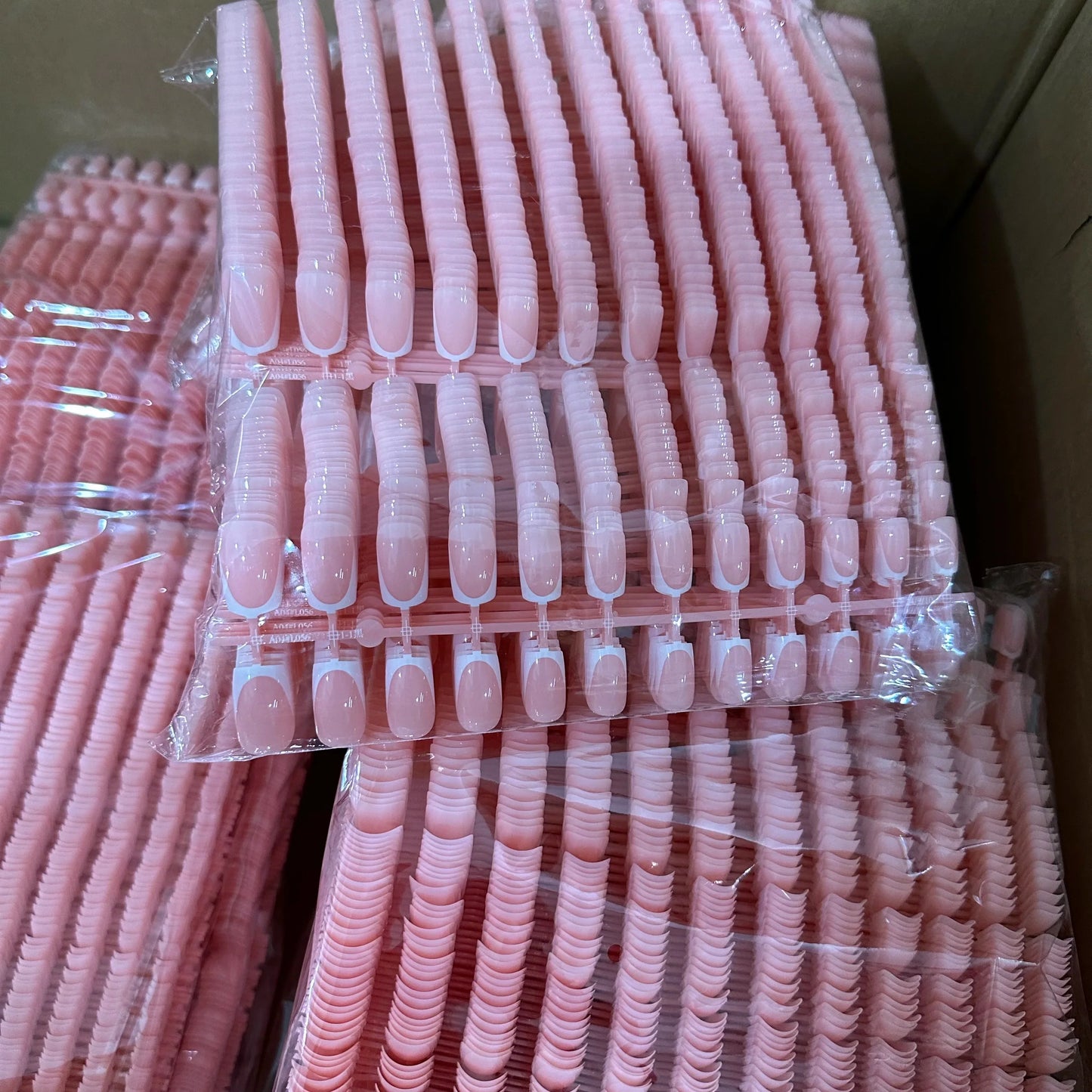 120pcs Pink French Press On Nails - Glossy Short Square Coffin Full Cover Acrylic Nail Tips