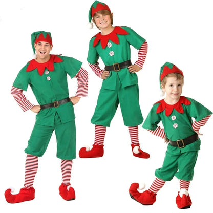2025 Christmas Elf & Santa Costume Sets for Children and Adults – Green Elf Outfits, Holiday & Halloween Cosplay