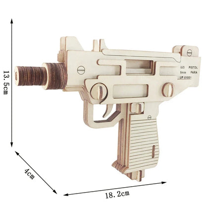 3D Wooden Gun Puzzle - DIY Assembly Pistol Rifle Model Craft Educational Toy for Kids & Adults