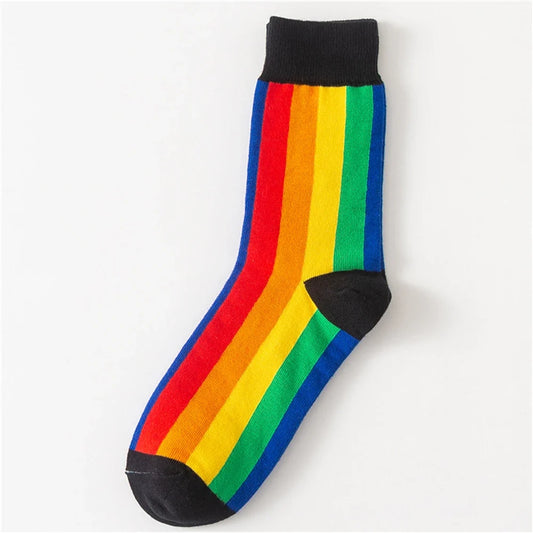 Colorful Striped Art Socks for Men – Rainbow Zebra Pattern Winter Fashion Crew Socks, Unisex Business Casual Combed Cotton Dropshipping Socks