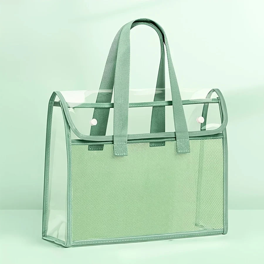 Large Capacity Portable Transparent Waterproof Handheld Folder – Expandable PVC File Storage Bag with Self-Adhesive Closure