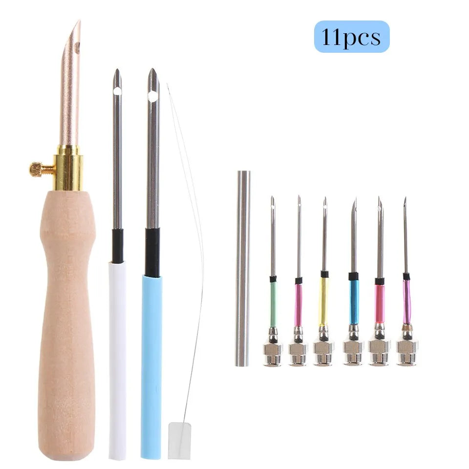 LMDZ 11-Piece Punch Needle Embroidery Kit with Wooden Yarn Embroidery Pen - DIY Craft Stitching and Sewing Tools for Crochet and Knitting