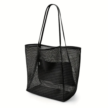 Women's Large Capacity Beach Tote Bag - Durable Polyester Woven Shoulder Bag for Travel & Shopping