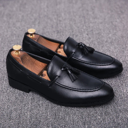 Men’s Formal Leather Loafers - Comfortable Tassel Business & Casual Dress Shoes