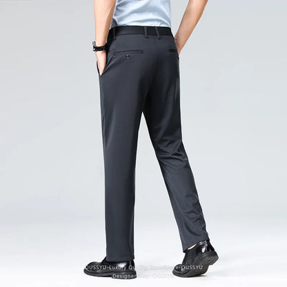 Men’s Slim Stretch Suit Pants - Summer Thin Business Formal Trousers for Office, Work & Plus Size Fit