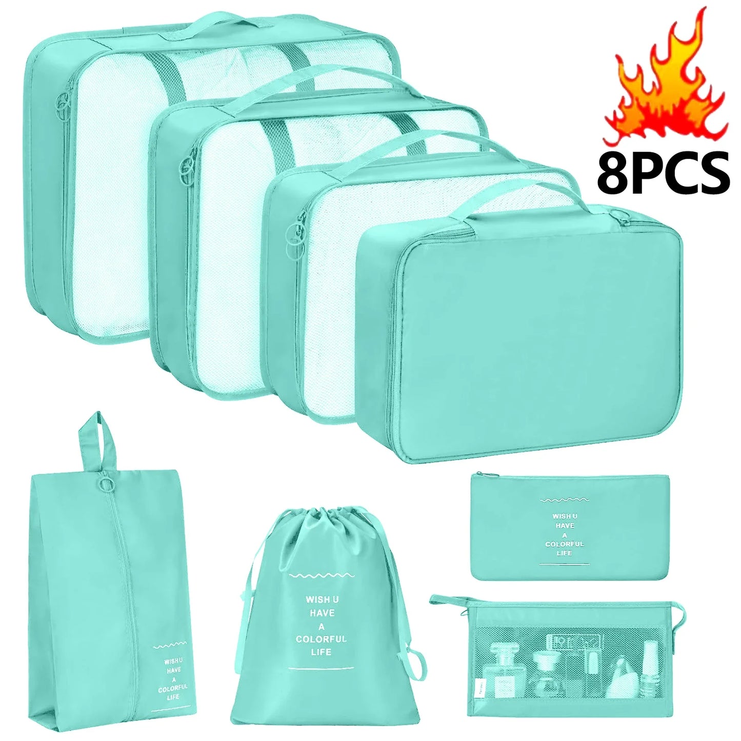 7-Pcs Travel Organizer Packing Cubes Set – Portable Luggage Storage Bags for Clothes, Shoes & Accessories
