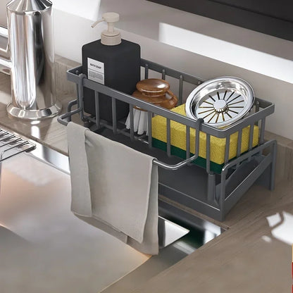 Drill-Free Sink Organizer - Multi-Use Sponge & Soap Holder with Drain Rack for Kitchen Countertop Storage
