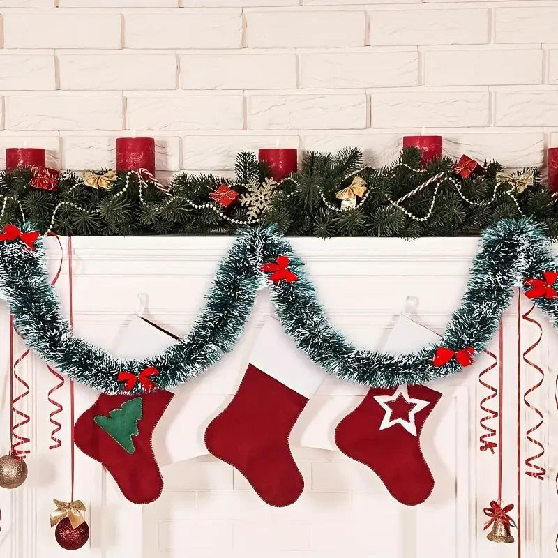 Christmas Bow Tinsel Ribbon Garland – Green Ribbon for Tree, Wreath & Holiday Decor