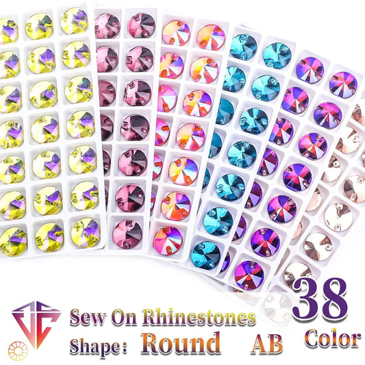 Crystal Rhinestone Flatback Beads - AB Round Shell Gems for DIY Crafts, Clothing & Wedding Decoration