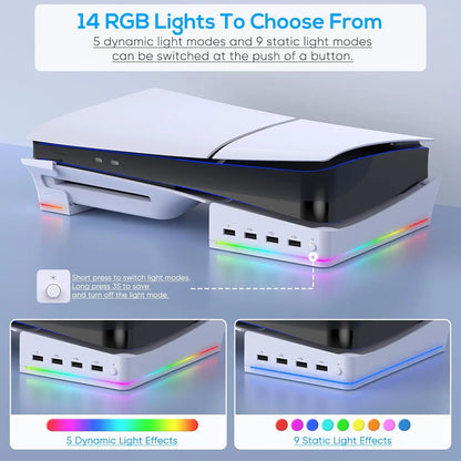 IPEGA RGB Horizontal Stand for PS5 Slim & PS5 Pro – Console Cooling Base with 14 Light Modes & 4-Port USB Hub Accessories