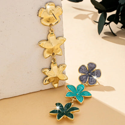 Multi Layer Flower Pendant Earrings - Women's European Style Oil Drip Alloy Fashion Jewelry Accessories