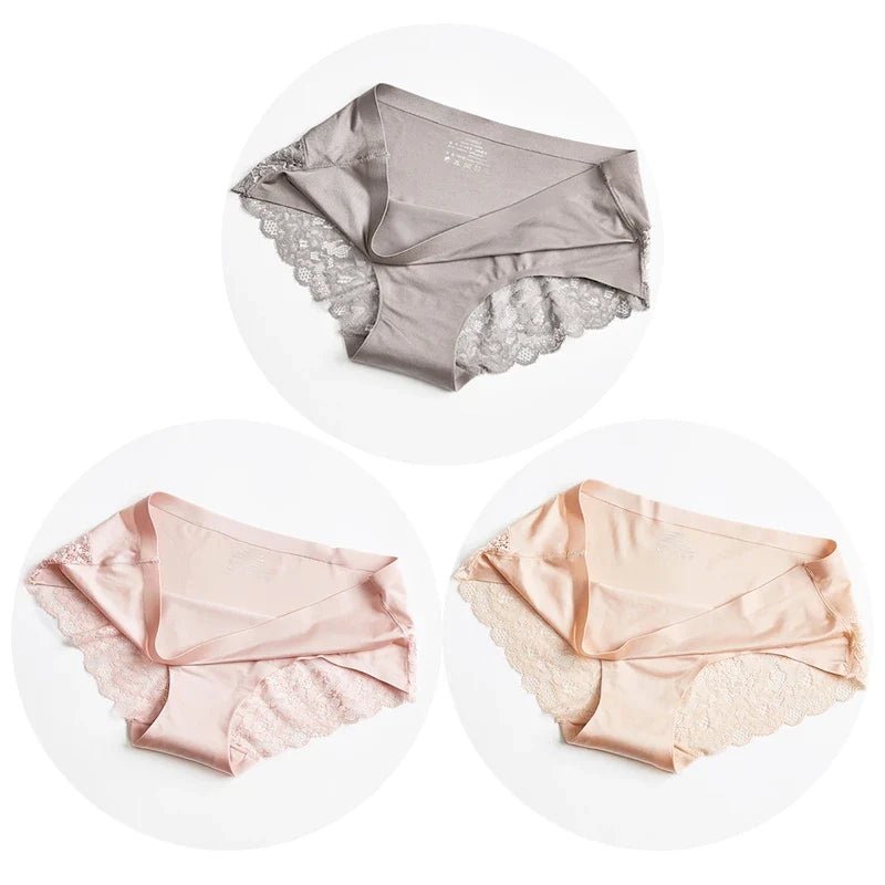 Women’s Lace Panties 3PCS Set - Soft Satin Briefs Sexy Lingerie Underwear Plus Size Comfort Fit